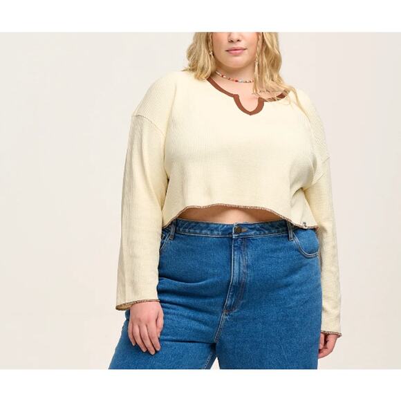 Lucy & Yak Tops - NWT LUCY & YAK Roberta Waffle Long Sleeve Ecru Brown 4XL Plus Size